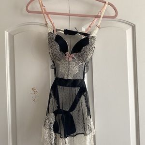 36C 2000s Victoria Secret French Maid lingerie with delicate eyelash white lace